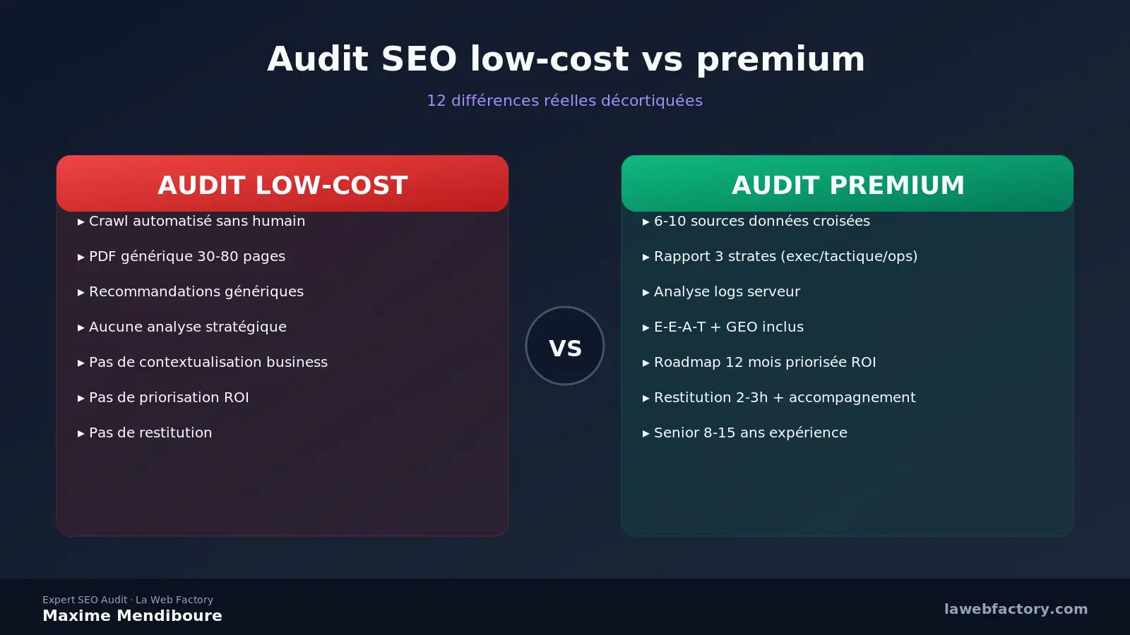 Audit SEO low-cost vs audit premium : 12 différences
