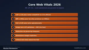 Core Web Vitals 2026 : INP, LCP, CLS — seuils opérationnels